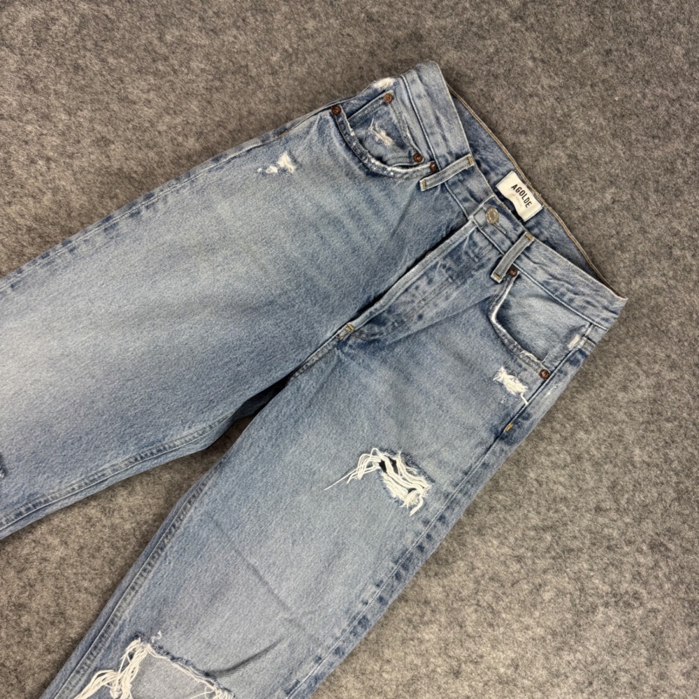 AGOLDE 90s Jean High Rise Straight Leg Distressed Blue Denim Size 24